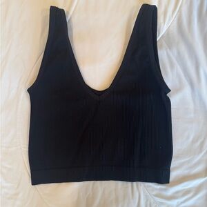 Black Ribbed V-Neck Crop Top